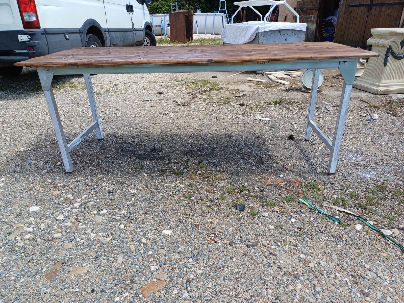 Industrial Table In Aluminum And Wood photo vintage