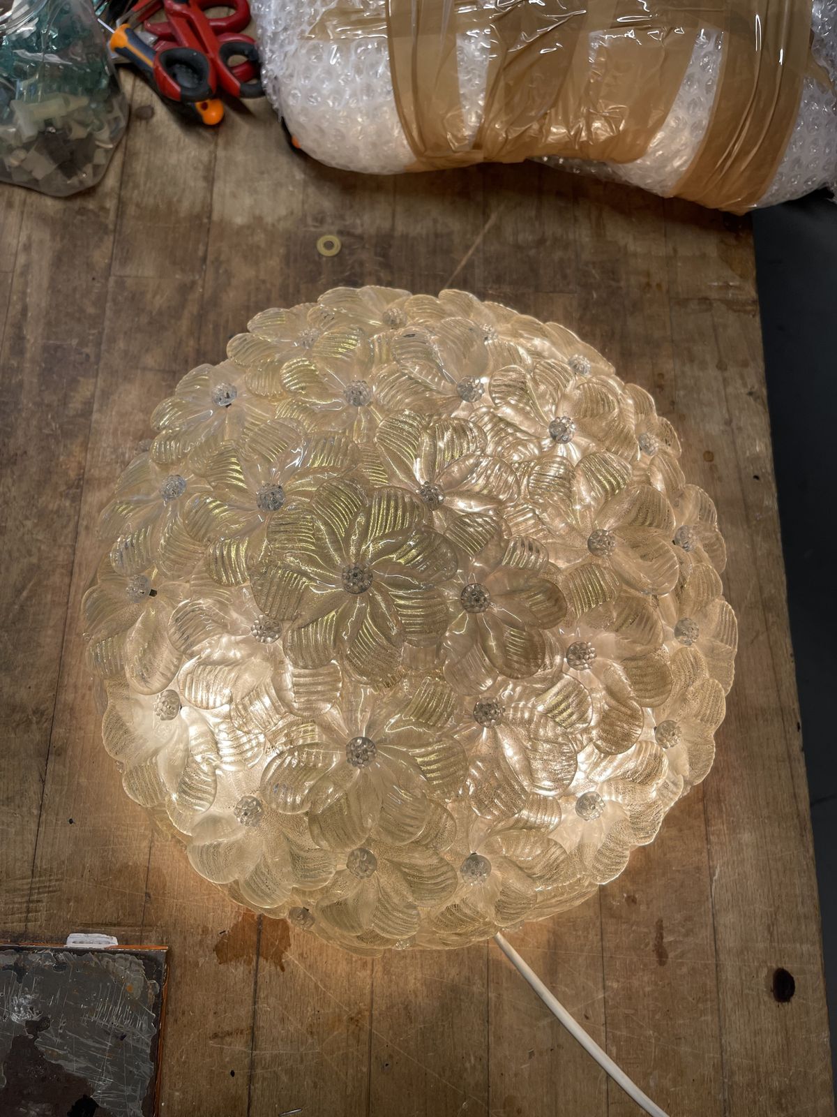 Ceiling Lamp Bunch Of Flowers Murano Art Glass, 1940s Mid Century Modern  photo for sale