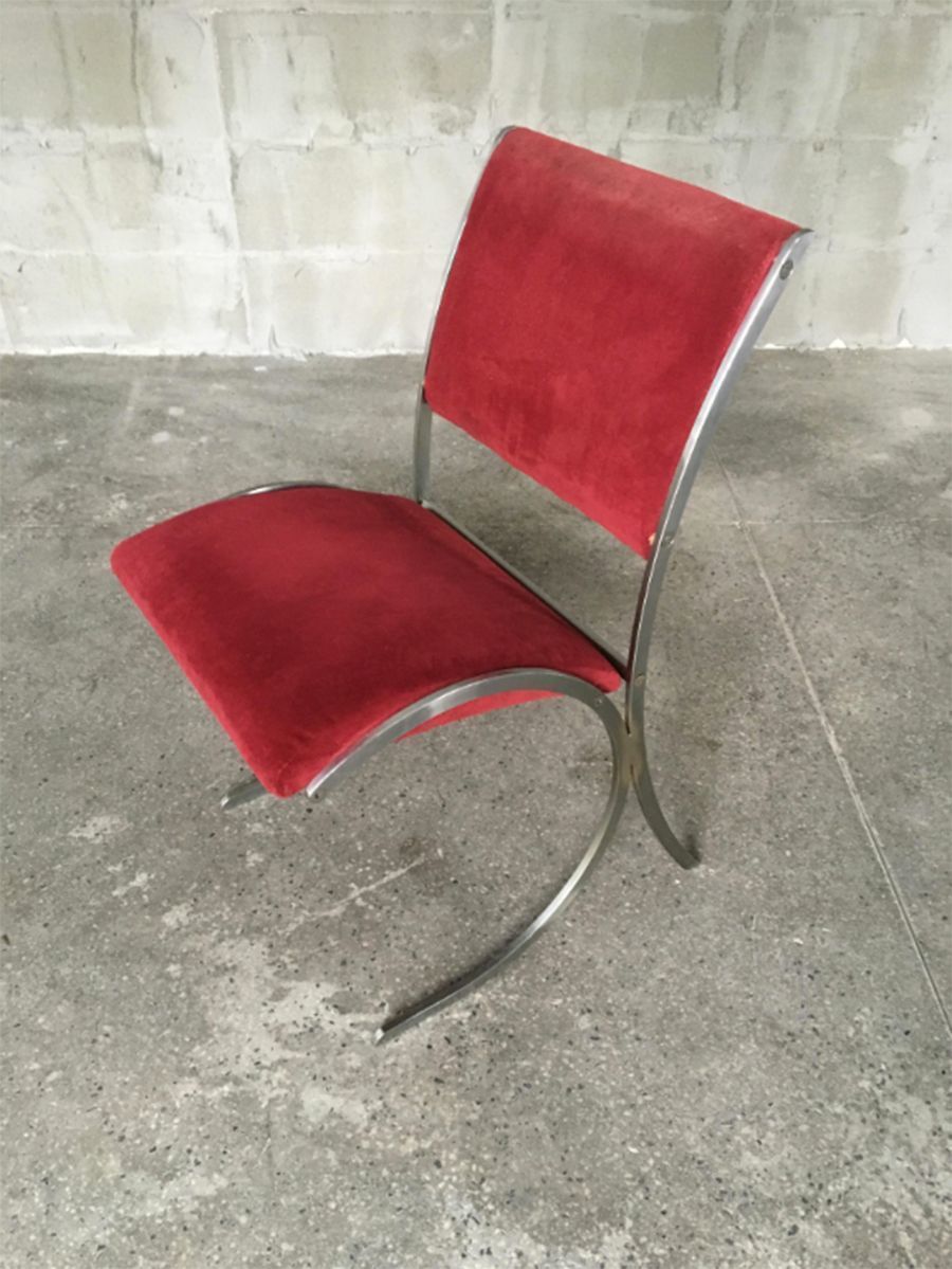 photo furniture Set Of 4 Vintage Red Velour & Chrome Dining Chairs From Maison Jansen