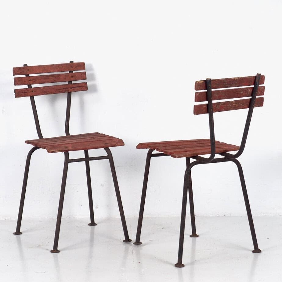 Set Of Antique Red Garden Chairs (C.1920). Set Of 4 Pieces photo Garden Furniture