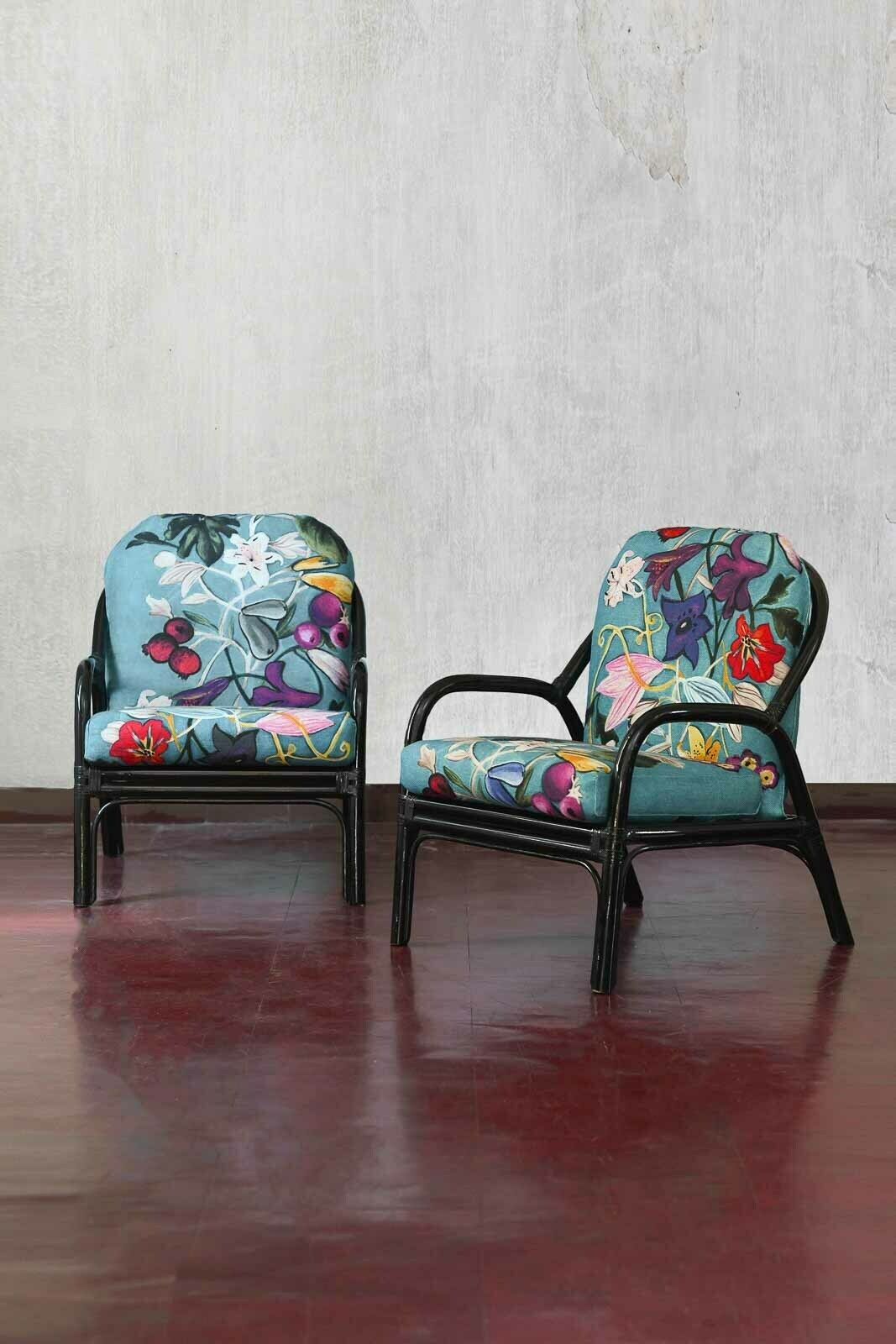 Living Room Set In Black Lacquered Bamboo With “Dedar” Fabric Cushions, 1970 photo buy