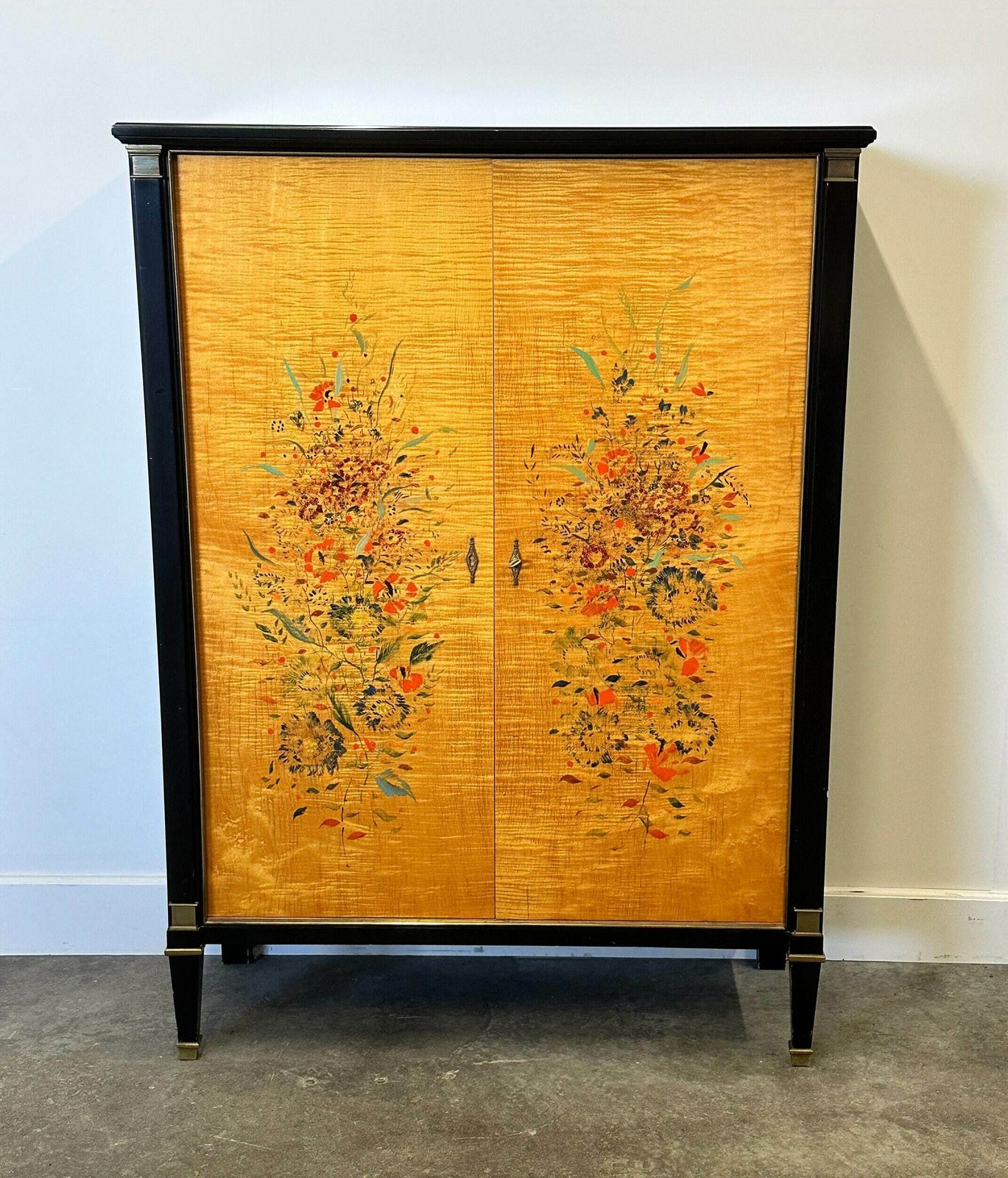 Exquisite 1950s Neoclassical Sycamore Secretaire By Frères De Coene, Belgium