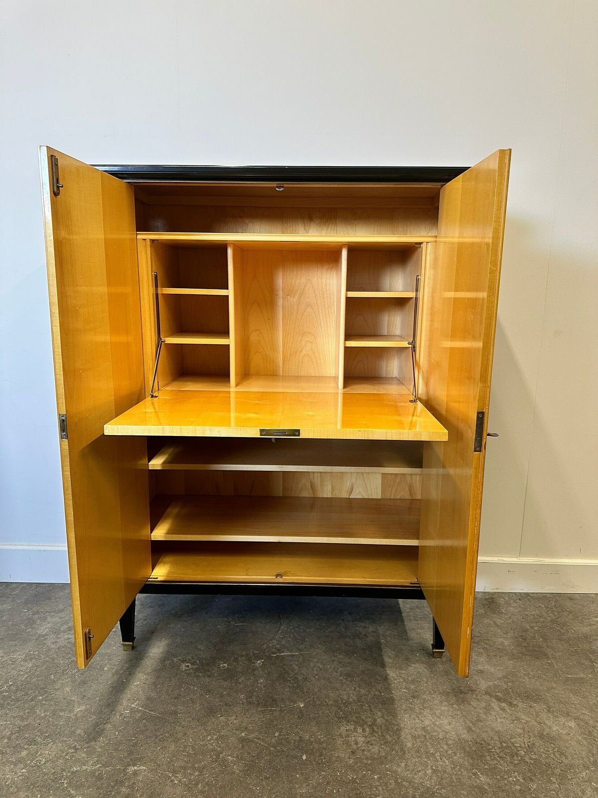 Exquisite 1950s Neoclassical Sycamore Secretaire By Frères De Coene, Belgium photo for sale