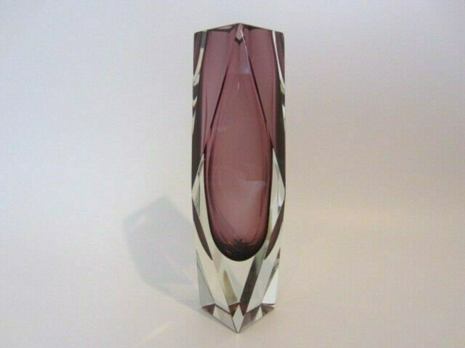 Geometric Space Age Pink Murano Sommerso Symmetric Art Glass Block Vase photo for sale