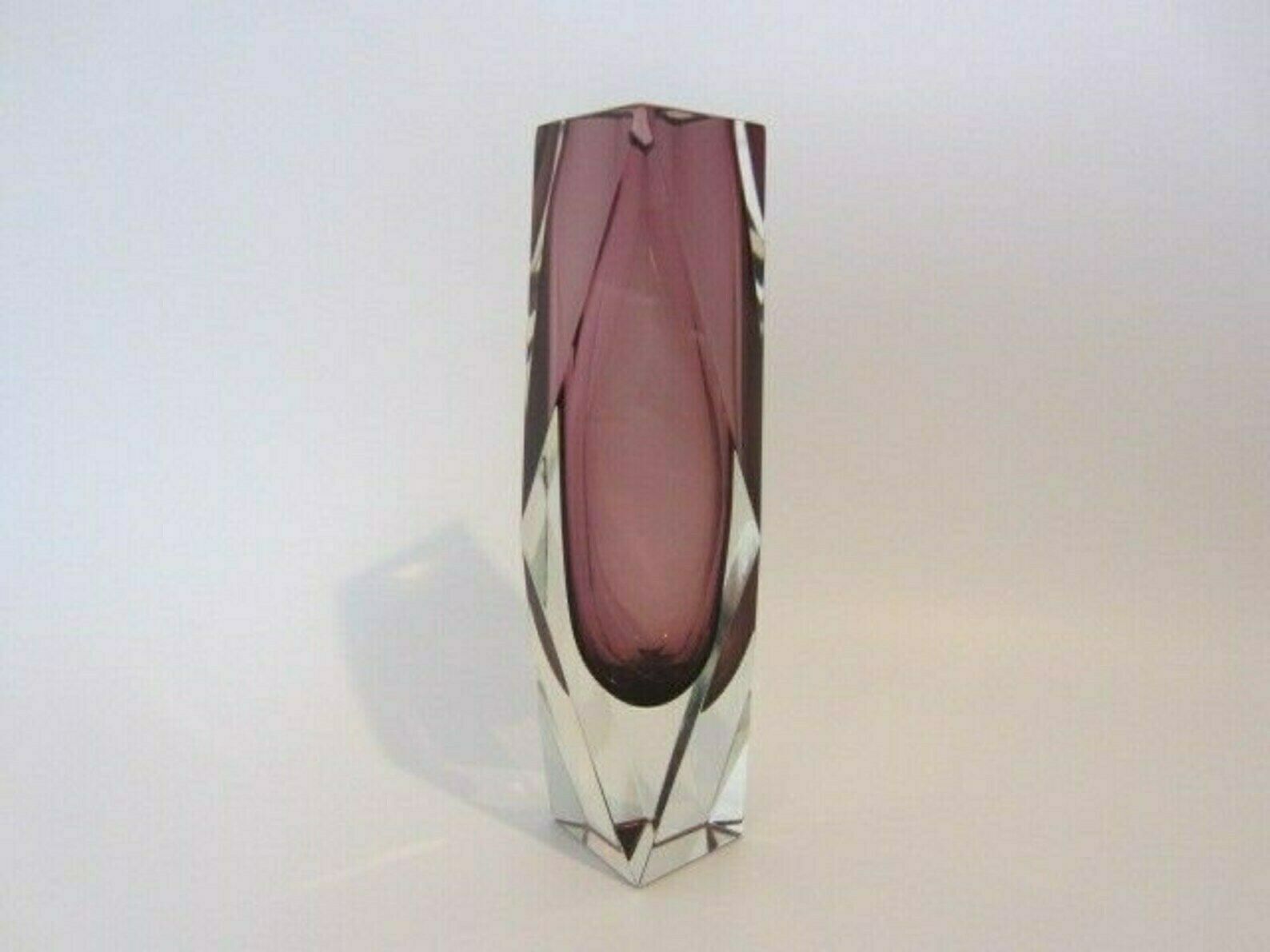 Geometric Space Age Pink Murano Sommerso Symmetric Art Glass Block Vase photo 133.0