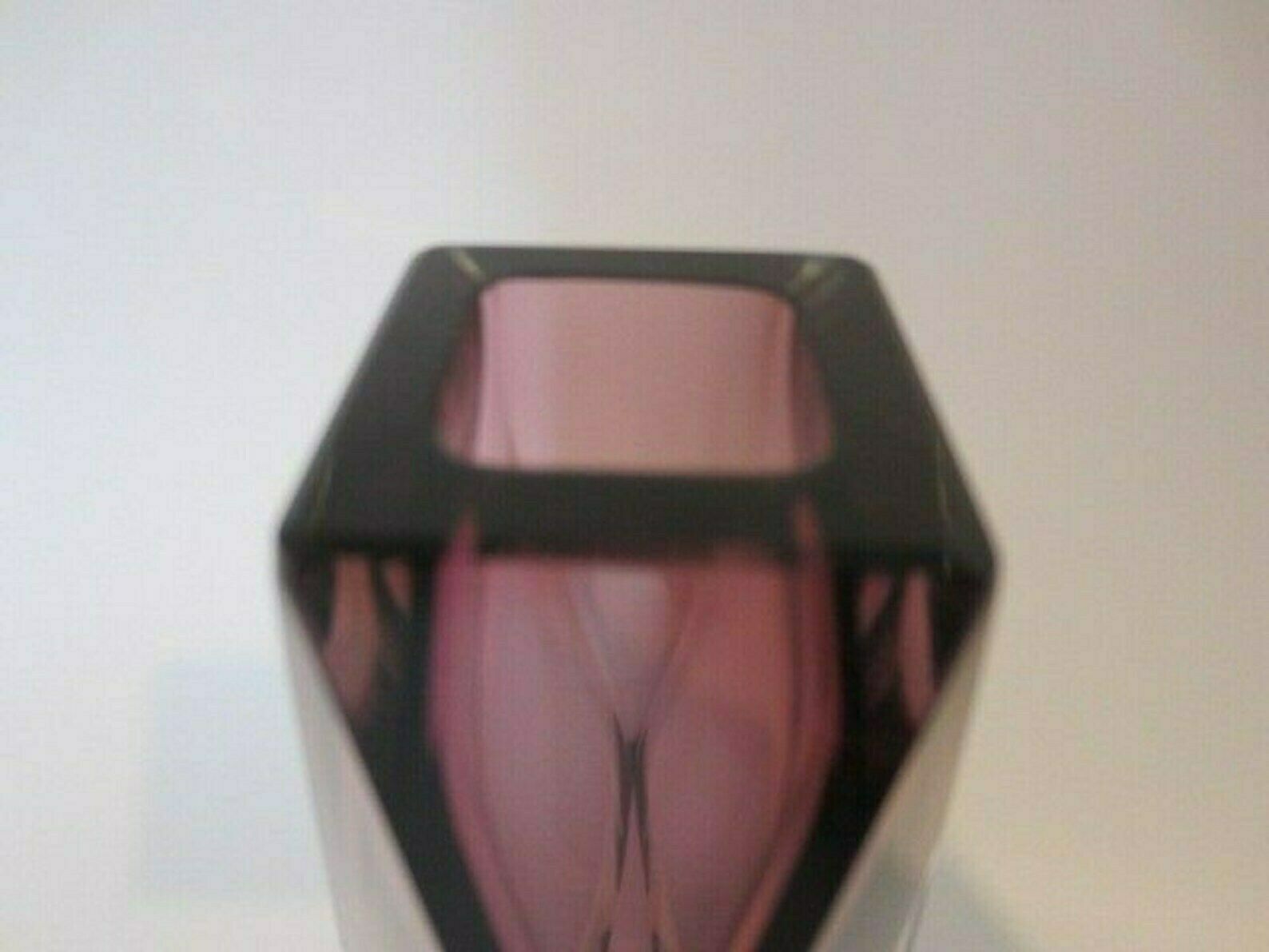 Geometric Space Age Pink Murano Sommerso Symmetric Art Glass Block Vase photo buy