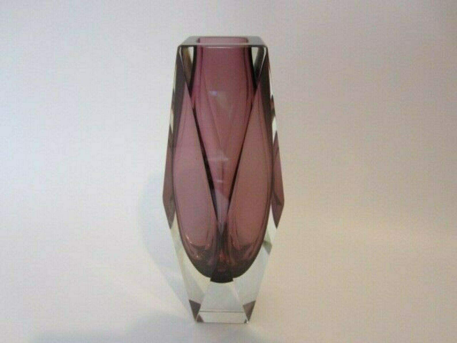 Geometric Space Age Pink Murano Sommerso Symmetric Art Glass Block Vase photo vintage