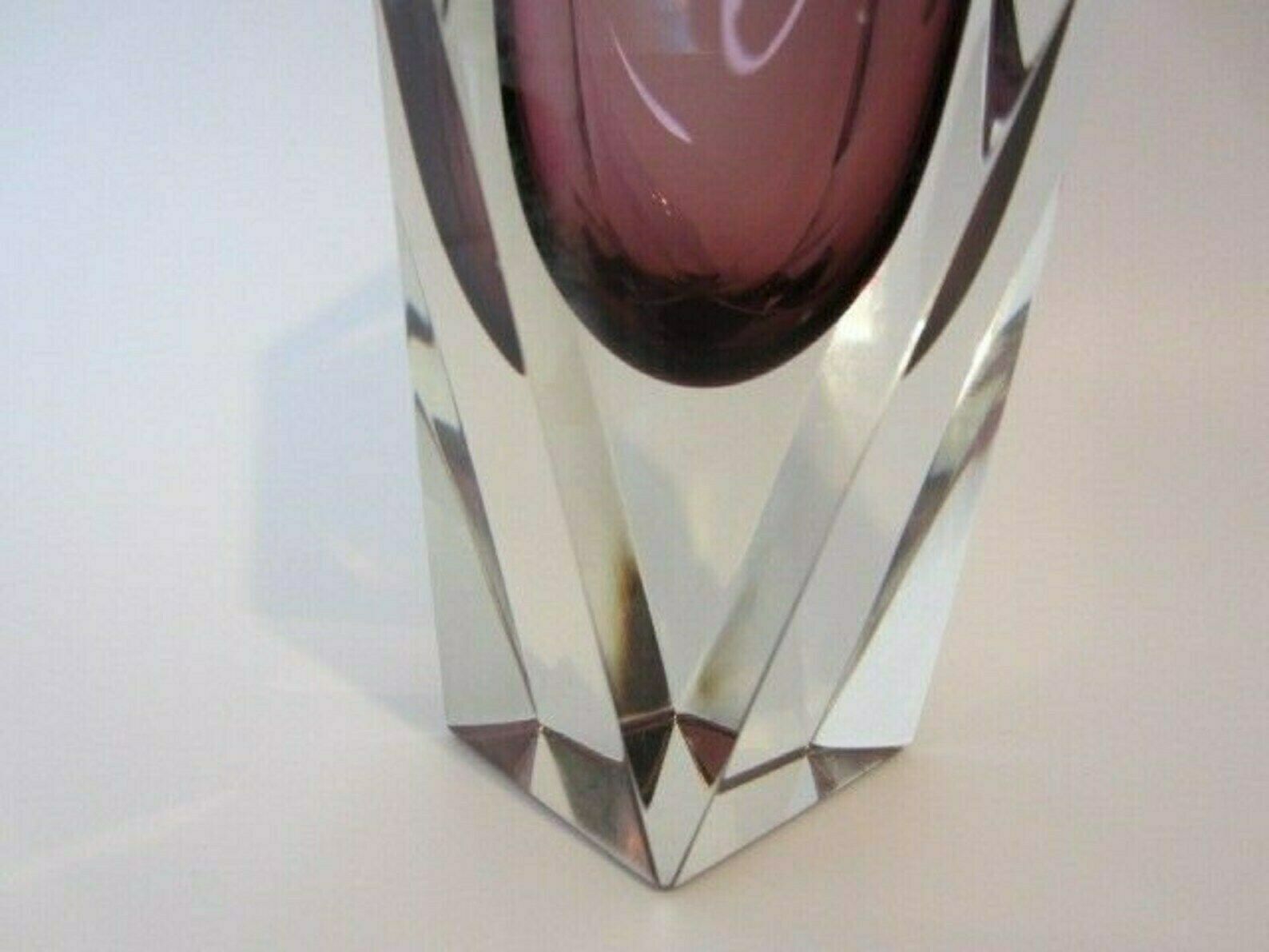 photo for sale Geometric Space Age Pink Murano Sommerso Symmetric Art Glass Block Vase