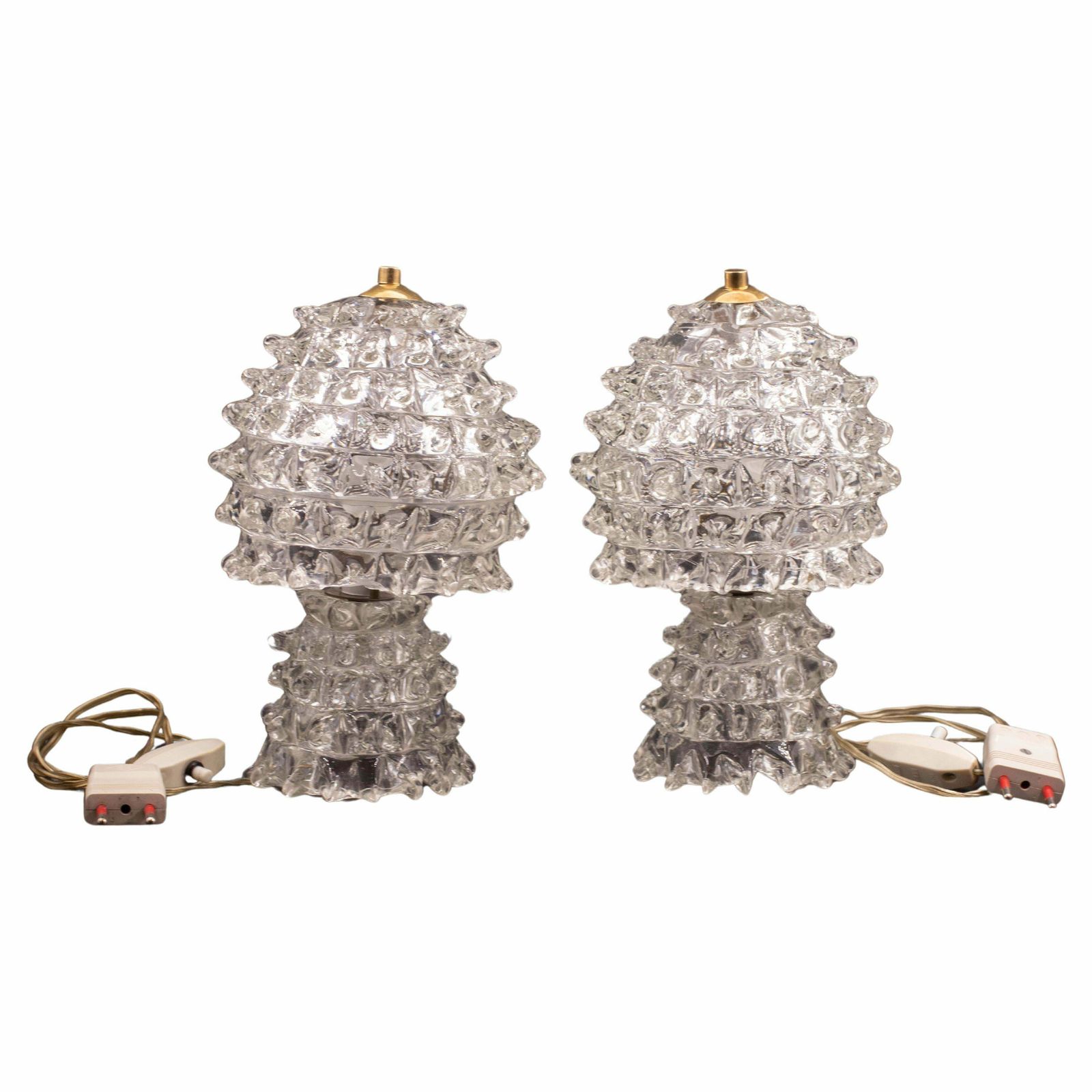 Set Of 2 Rare Table Lamp In Rostrato Murano Glass Vase For Barovier & Toso, 1940
