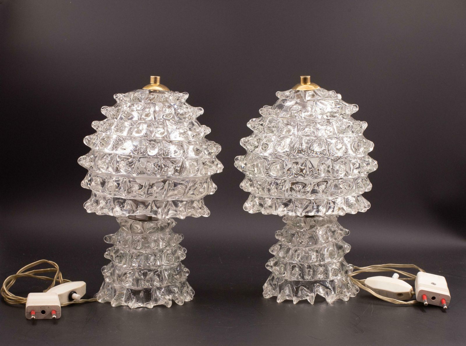 Set Of 2 Rare Table Lamp In Rostrato Murano Glass Vase For Barovier & Toso, 1940 photo furniture