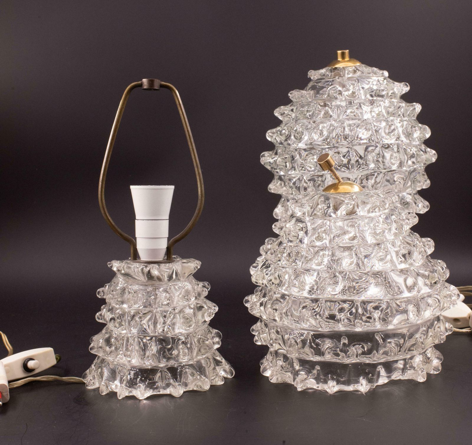 Set Of 2 Rare Table Lamp In Rostrato Murano Glass Vase For Barovier & Toso, 1940 photo vintage