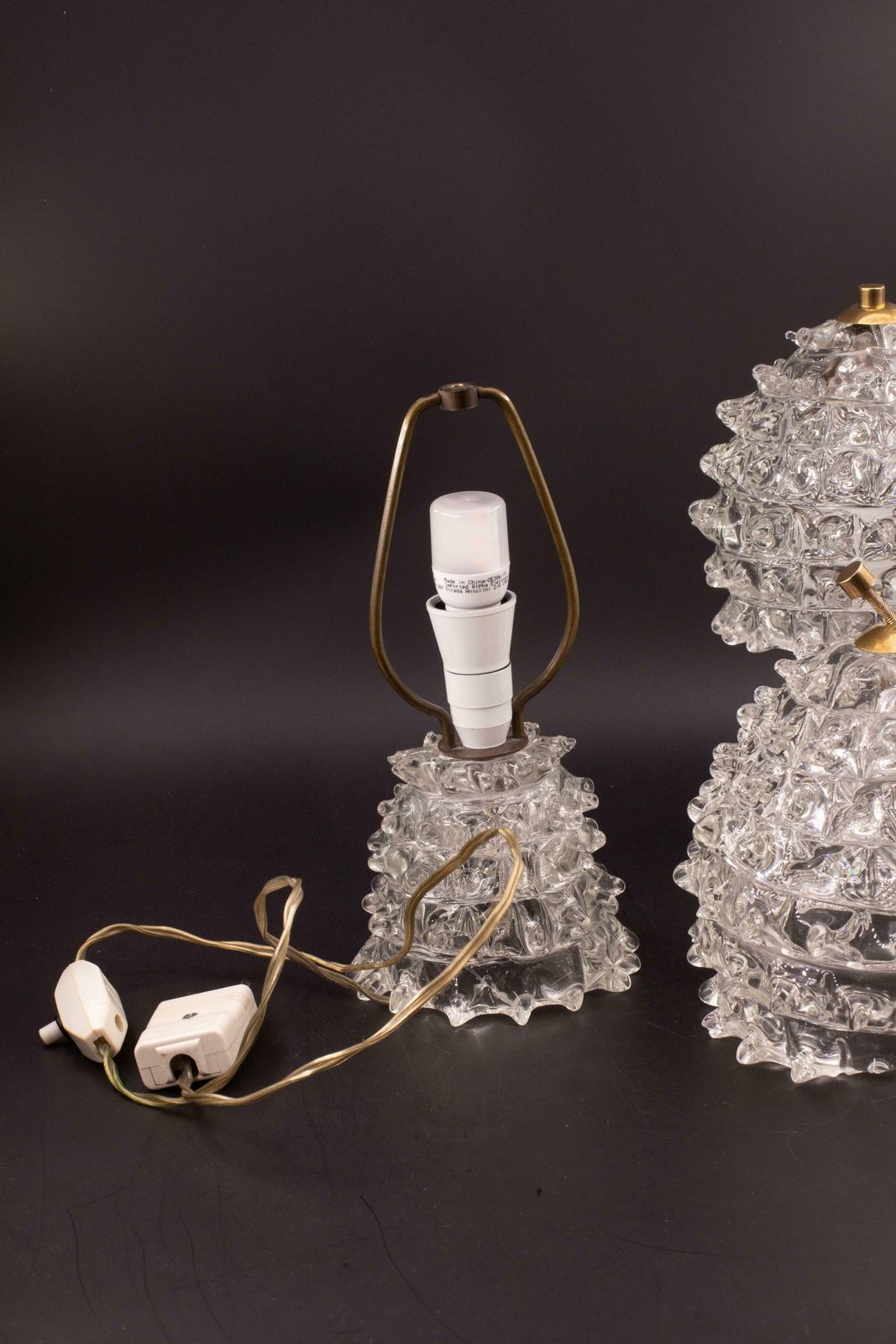 Lighting Set Of 2 Rare Table Lamp In Rostrato Murano Glass Vase For Barovier & Toso, 1940 photo