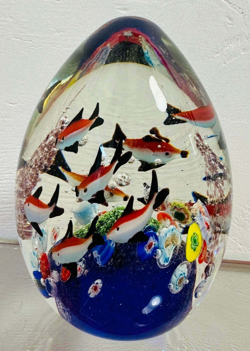 Contemporary Chinese Aquarium Murano Style Glass Paperweight photo for sale
