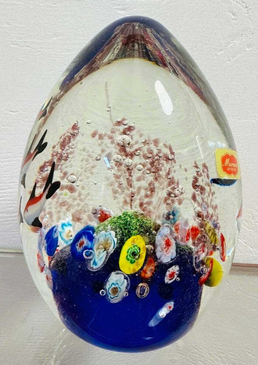 Contemporary Chinese Aquarium Murano Style Glass Paperweight photo vinterior