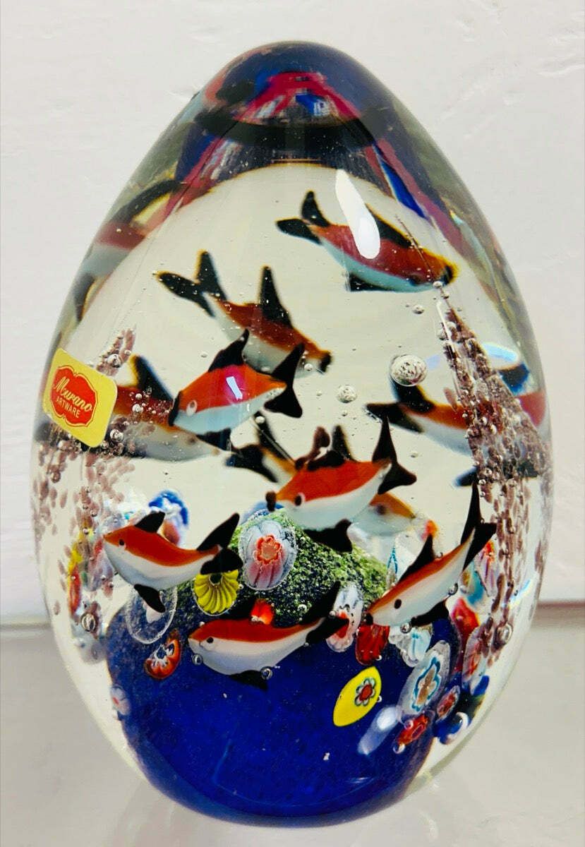 Contemporary Chinese Aquarium Murano Style Glass Paperweight photo vintage