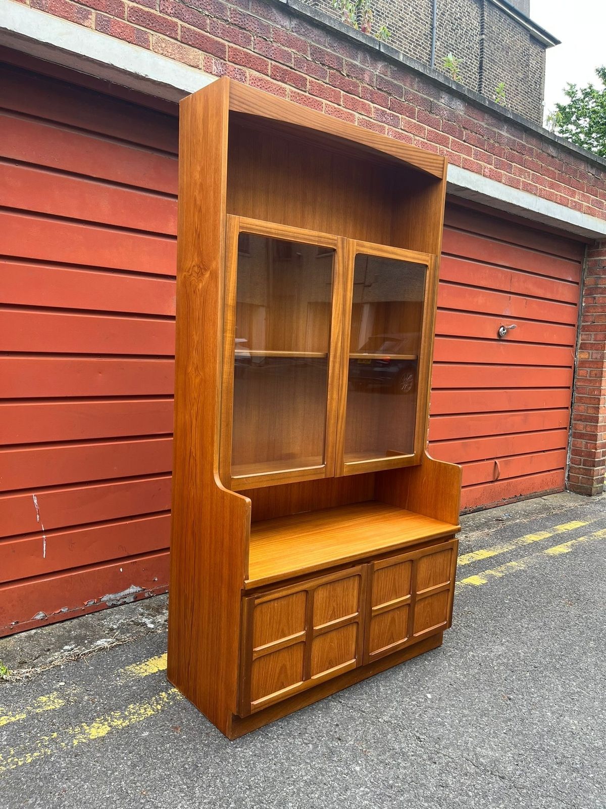 Vintage 1970s Nathan Furniture Mid Century Teak Glazed Display Cocktail Drinks Cabinet photo furniture