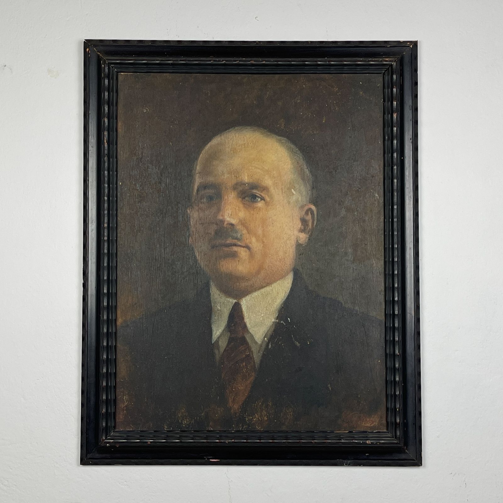 Antique Painting Portrait "Man In A Suit", Plywood, Oil, Unknown Artist, Italy, Late 19th Century.