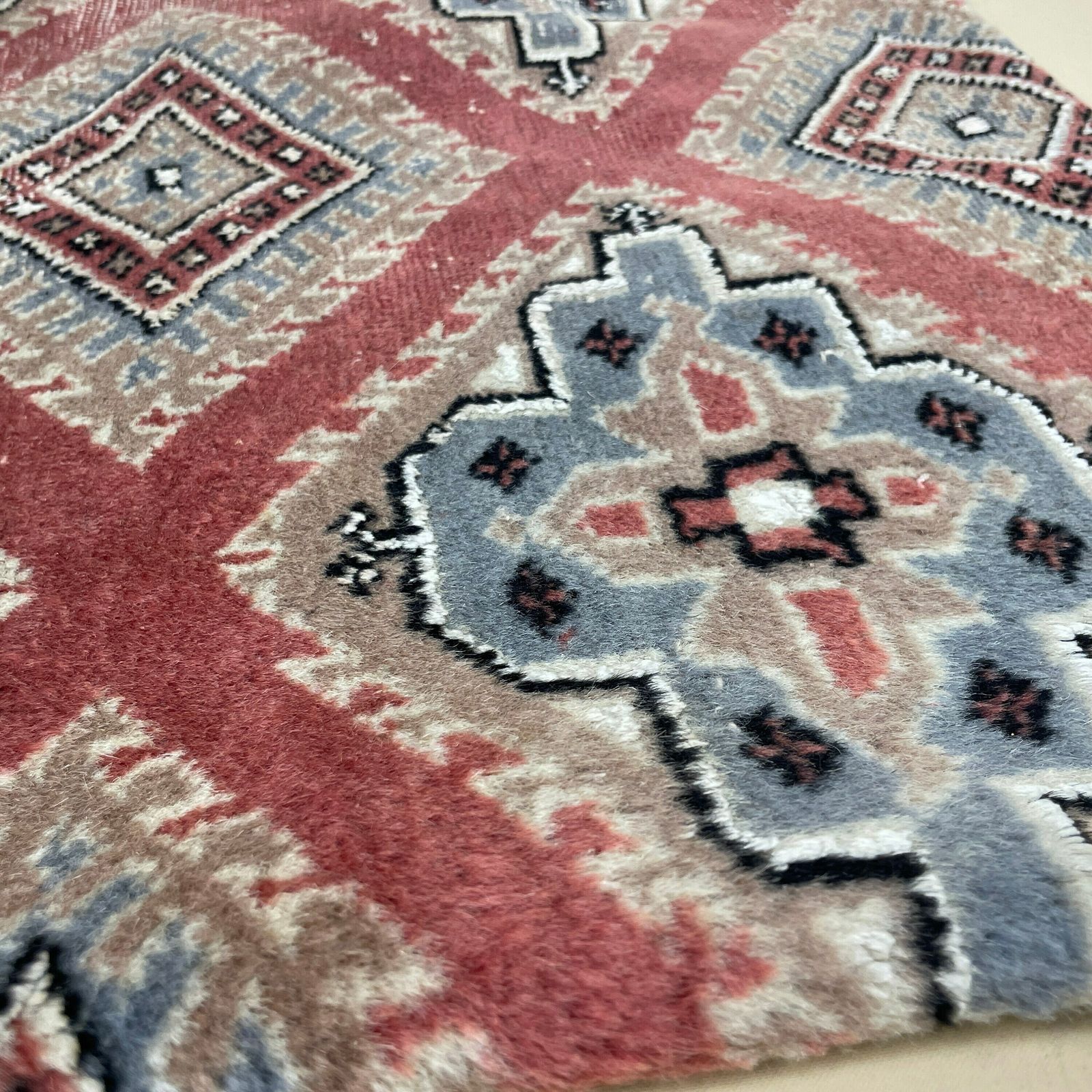Antique Kilim Cushion Moroccan Rug Carpet Pillow Feather Filled Handwoven Patterned Red Blue 46x46cm Traditional Scatter Square Vintage photo 55.0