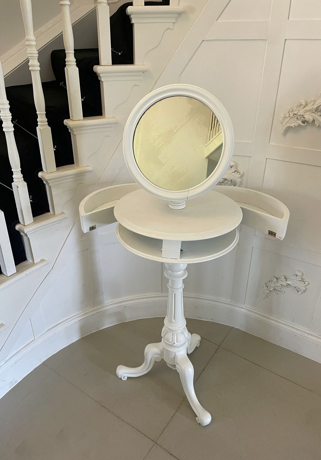 Antique 19th Century Painted Adjustable Shaving Stand Vanity Mirror photo for sale
