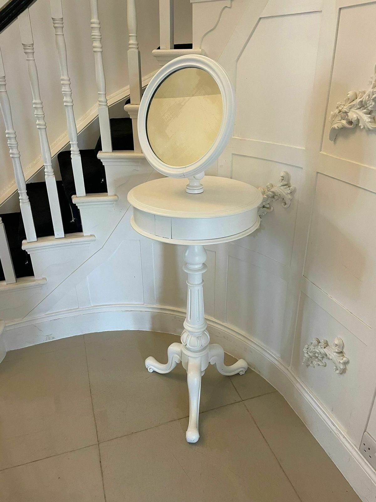 Antique 19th Century Painted Adjustable Shaving Stand Vanity Mirror photo Home Decor