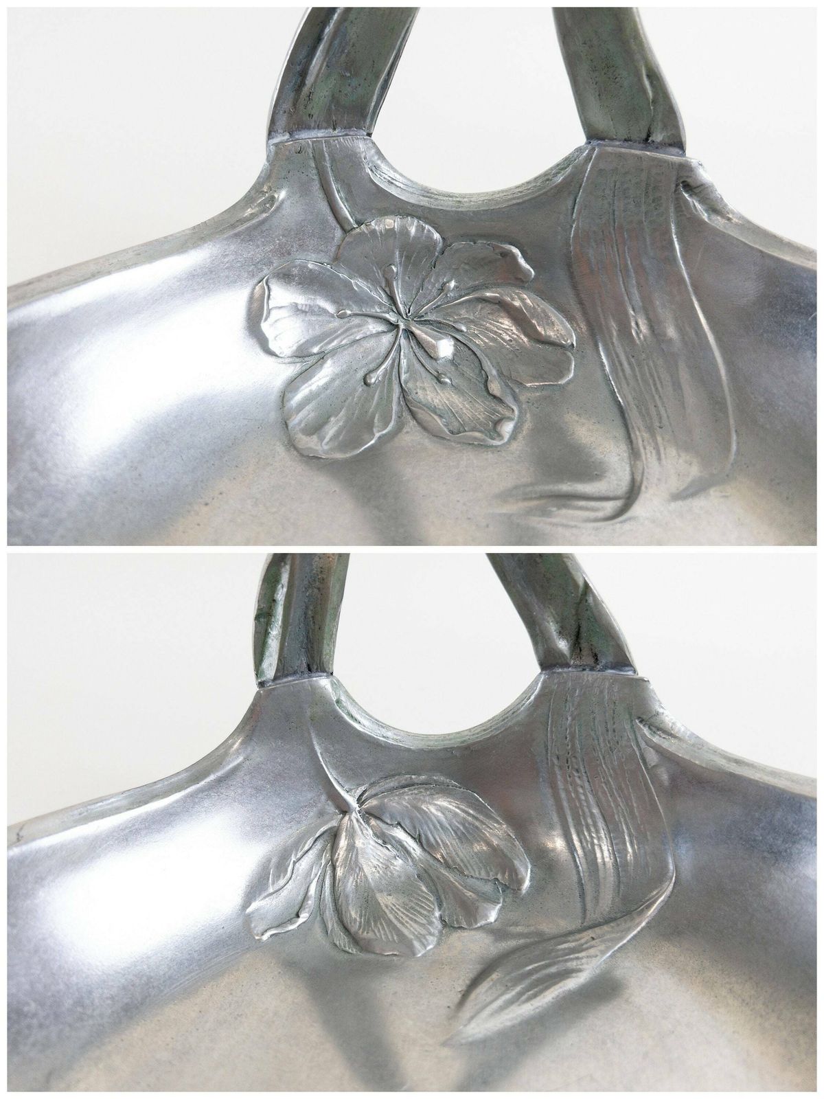 photo furniture Floral Pewter Basket   Art Nouveau Pewter Centrepiece   Solid Heavy Pewter And Tin