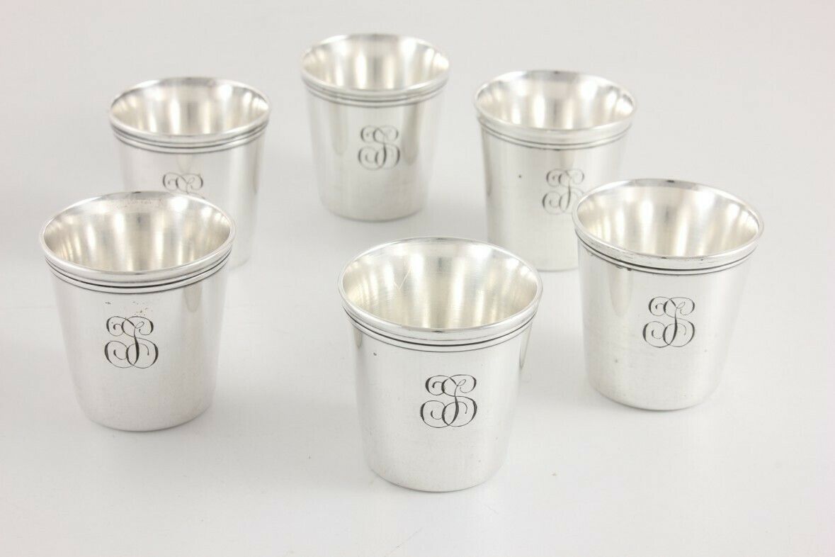 Christofle Silver Plated Vodka Shot Cups. Set Of 6 French Small Glasses. photo furniture
