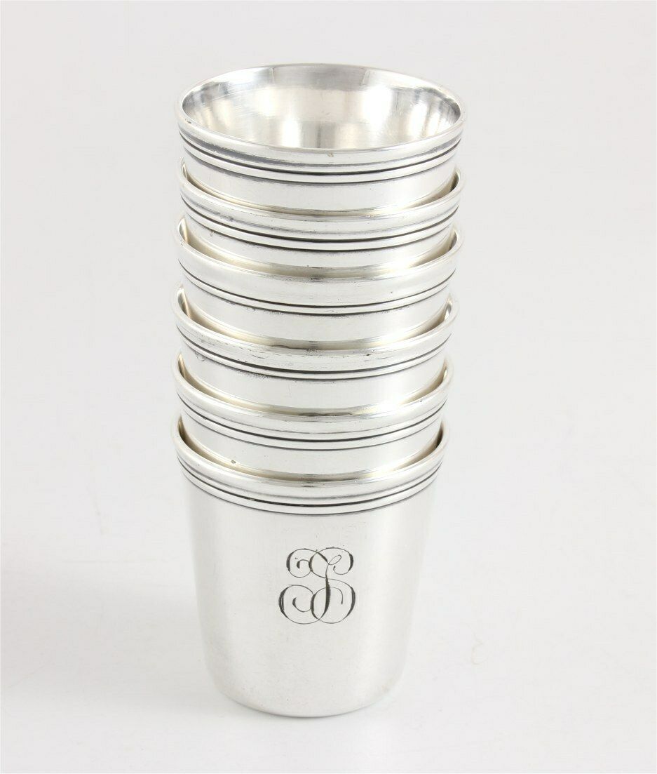 Christofle Silver Plated Vodka Shot Cups. Set Of 6 French Small Glasses. photo vintage