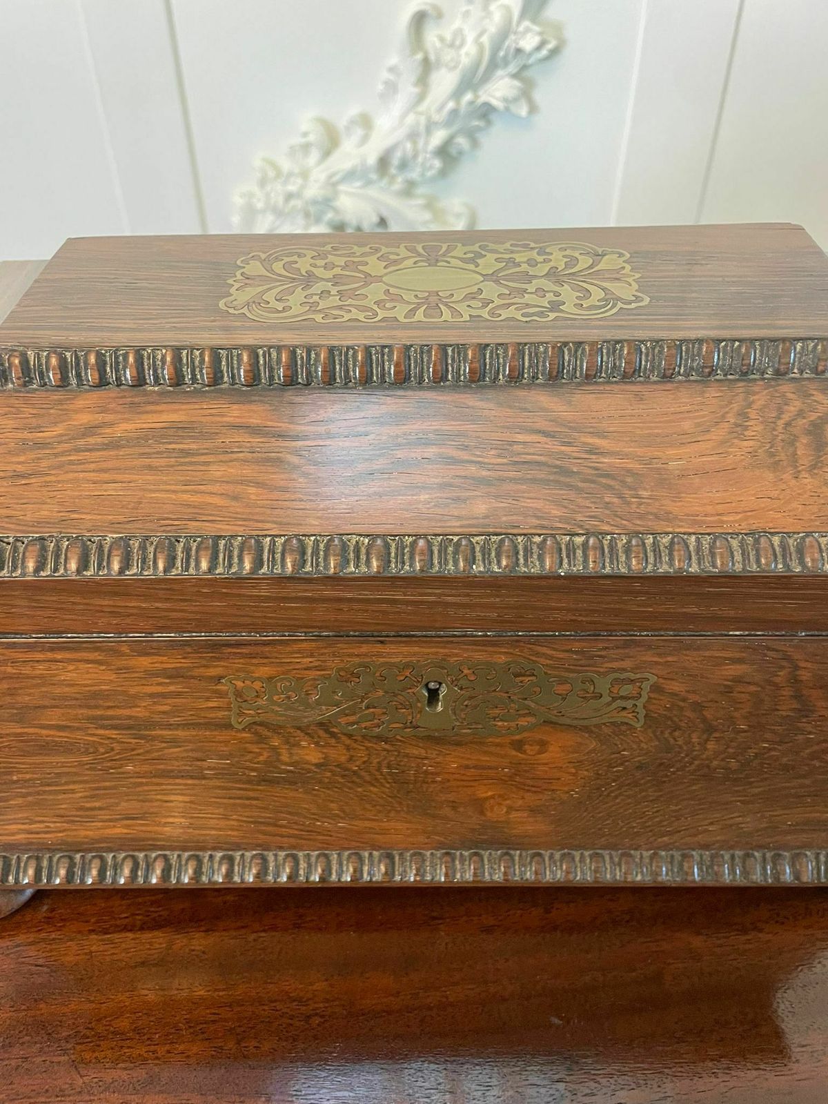 Fine Antique 19th Century Inlaid Brass Rosewood Tea Caddy photo furniture