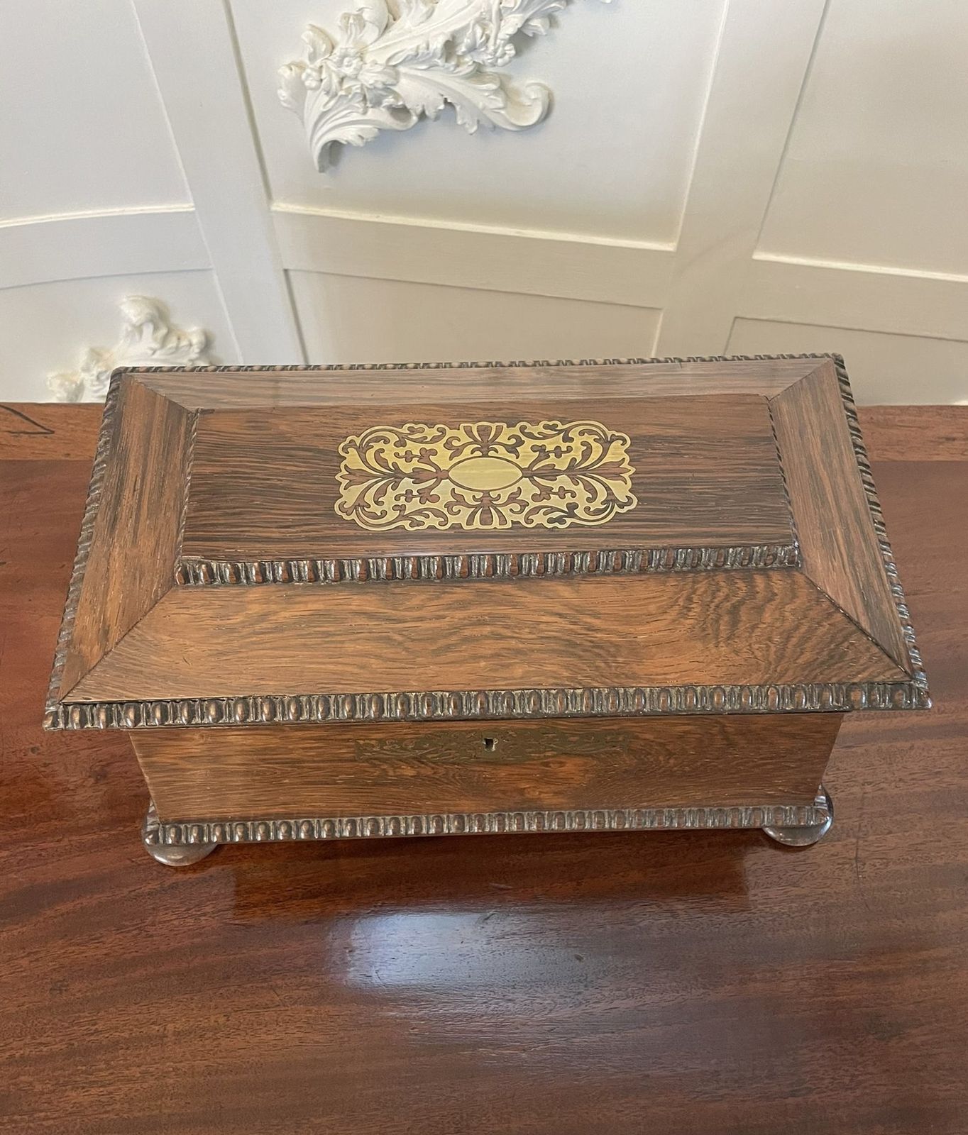 Fine Antique 19th Century Inlaid Brass Rosewood Tea Caddy photo 1485.0