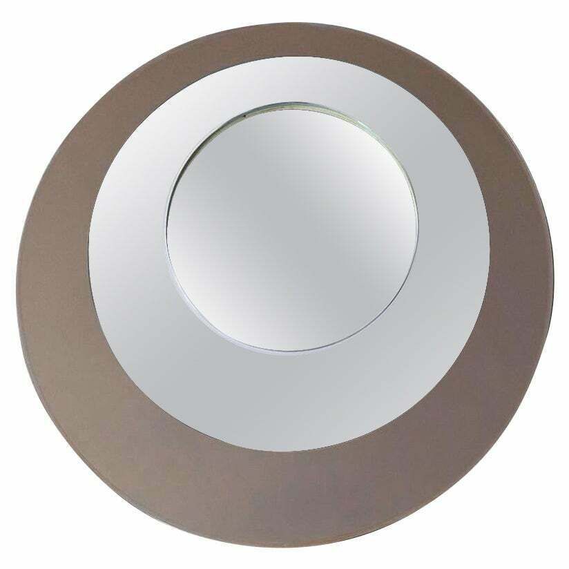 Mid Century Modern Round Brown Glass Wall Mirror, Italy 1970s