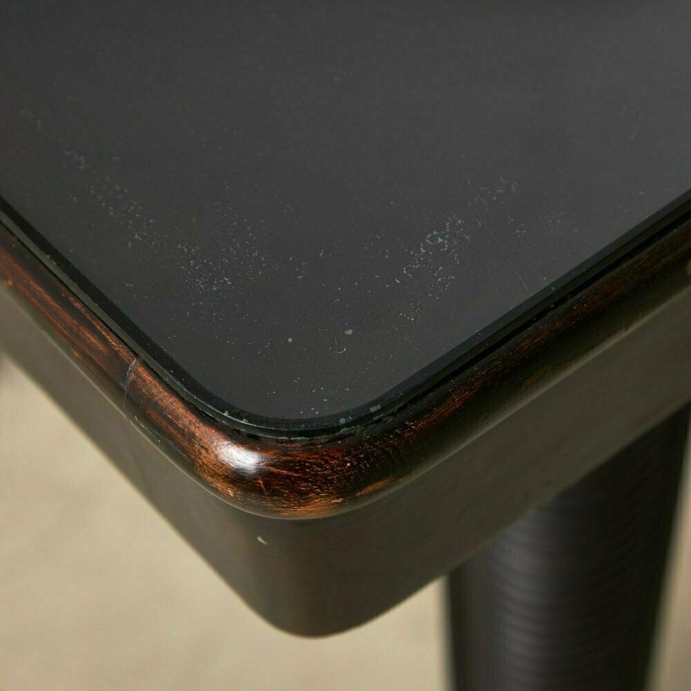 Large Robust Dining Table With Carved Legs And Glass Top photo vinterior