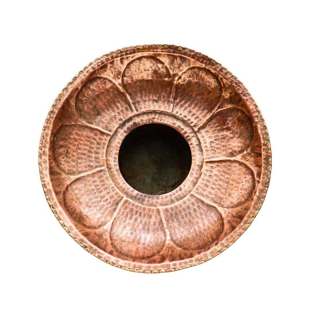 Antique Arts And Crafts Hand Hammered Copper Jardiniere Planter, Copper Jardiniere, Antique Spitoon photo furniture