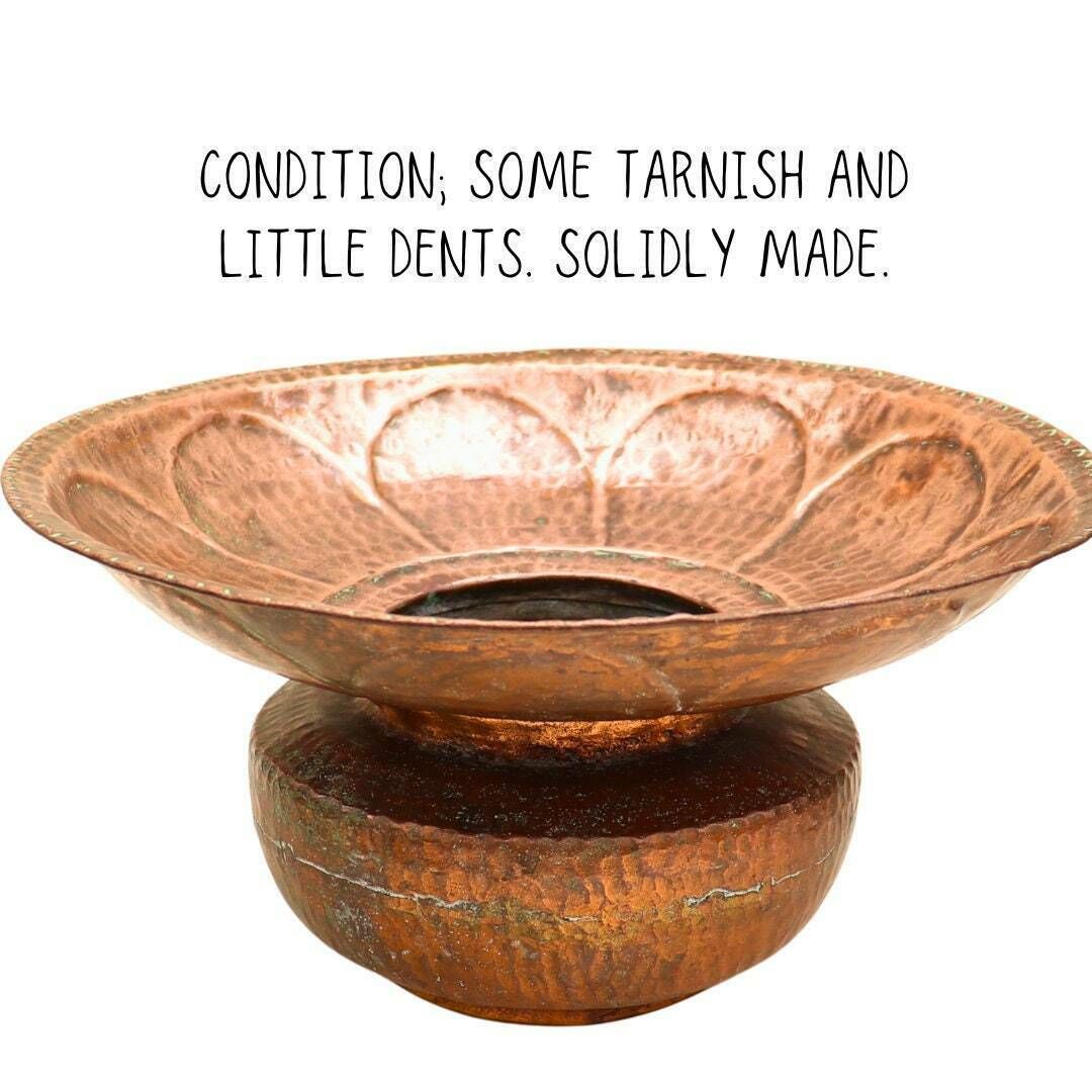Antique Arts And Crafts Hand Hammered Copper Jardiniere Planter, Copper Jardiniere, Antique Spitoon photo vinterior