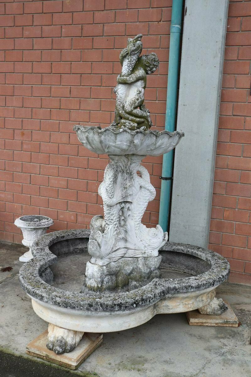Neoclassical Stone Garden Fountain With Statue, 1930s photo vinterior