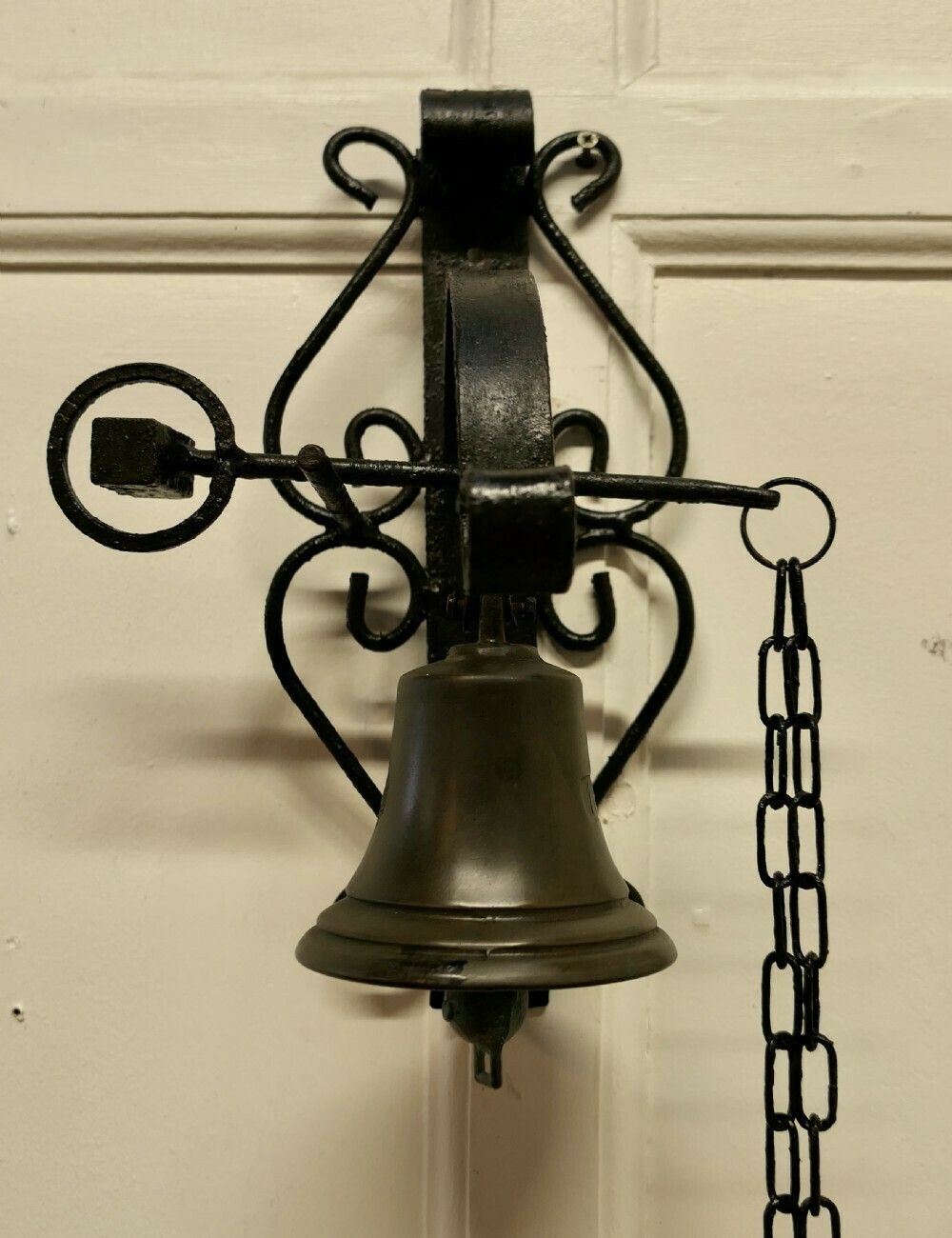 19th Century Black Wrought Iron Alpine Front Door Bell photo furniture