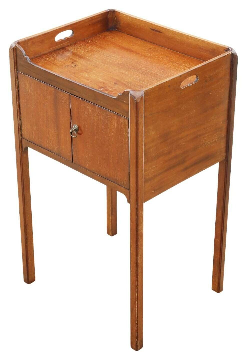 High Quality Large Antique 19th Century Georgian Mahogany Tray Top Nightstand Washstand   Elegant Bedside Table photo furniture