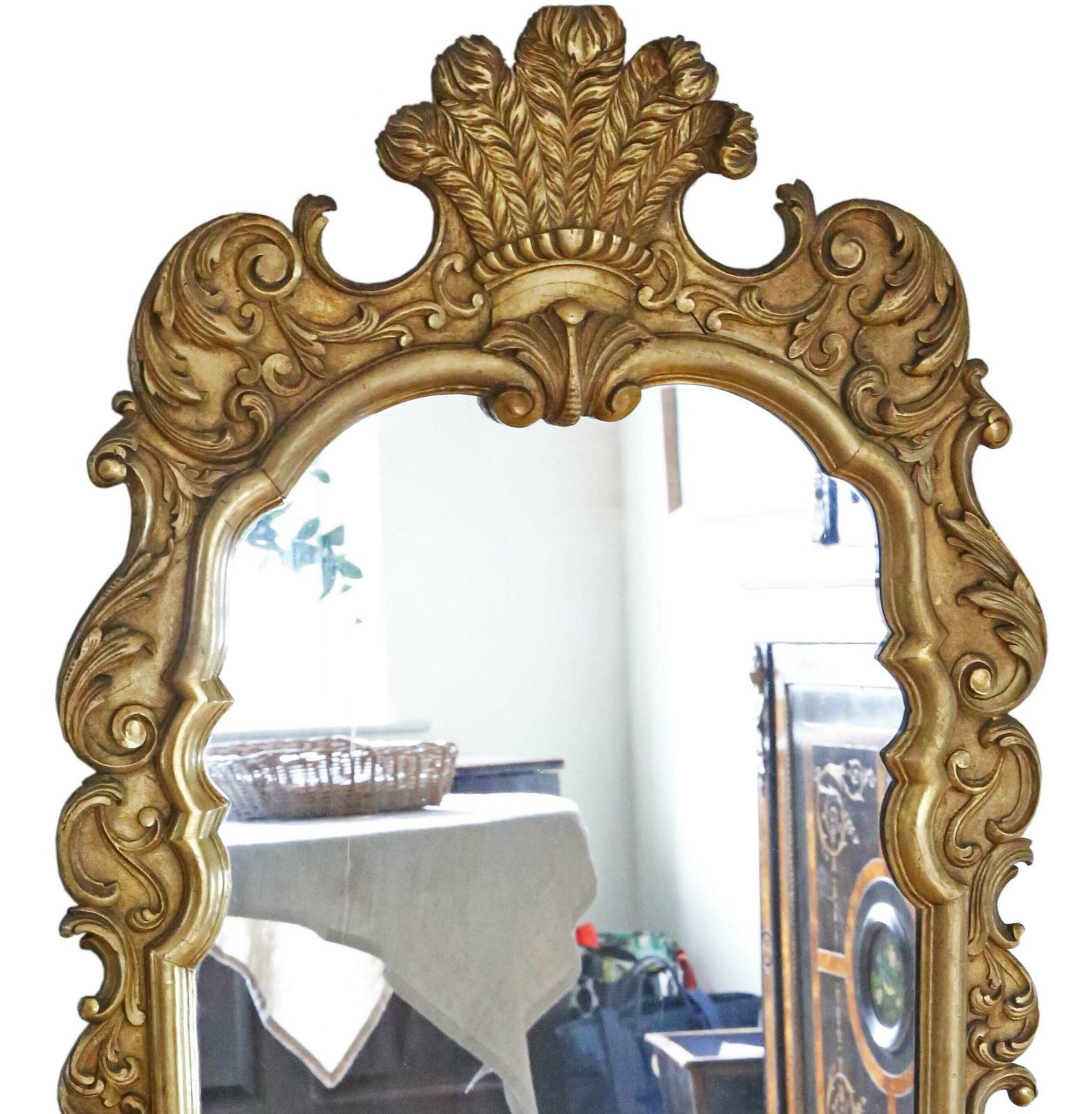 Antique Large C1915 Gilt Wood Floor Overmantle Wall Mirror   High Quality Piece photo furniture