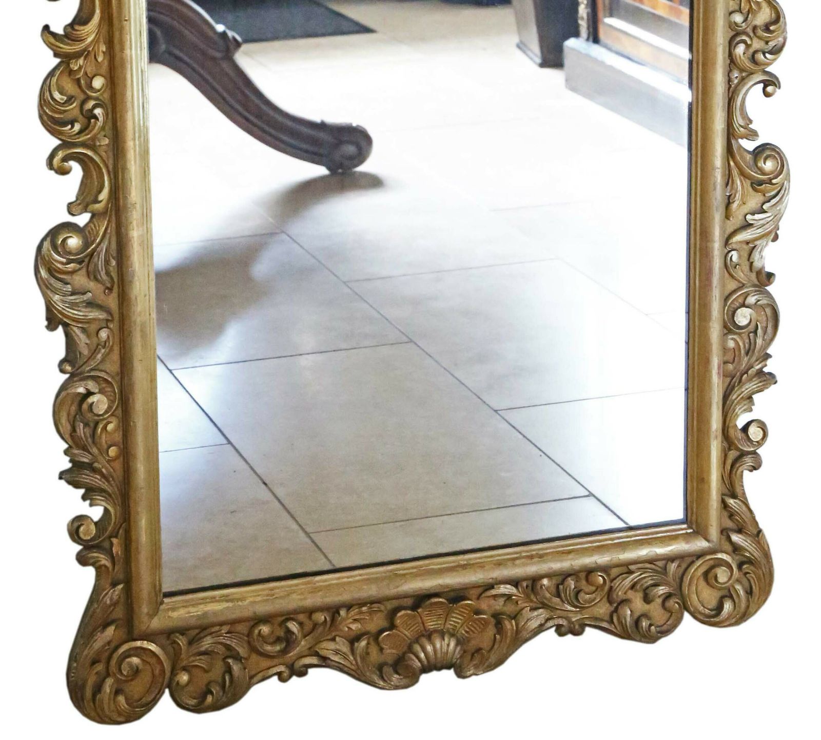 Antique Large C1915 Gilt Wood Floor Overmantle Wall Mirror   High Quality Piece photo for sale