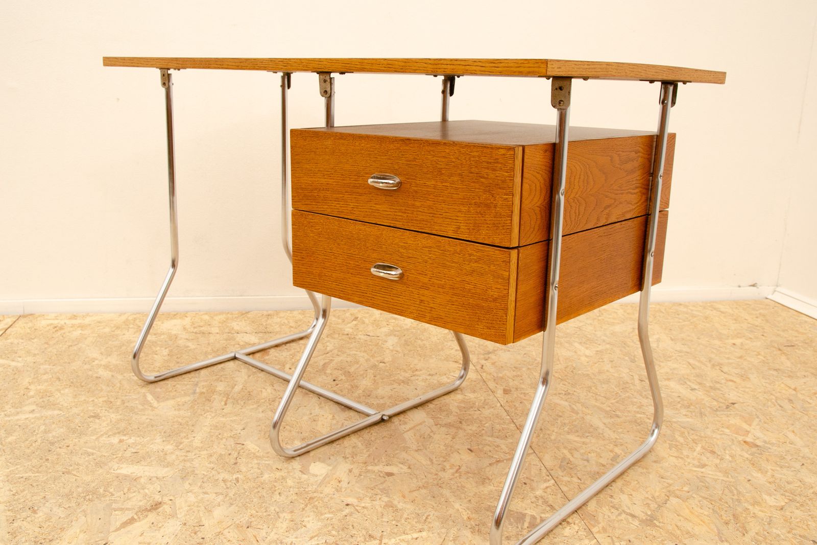 Czechoslovak Modernist Chrome And Wood Writing Desk, 1950´S, Europe photo furniture