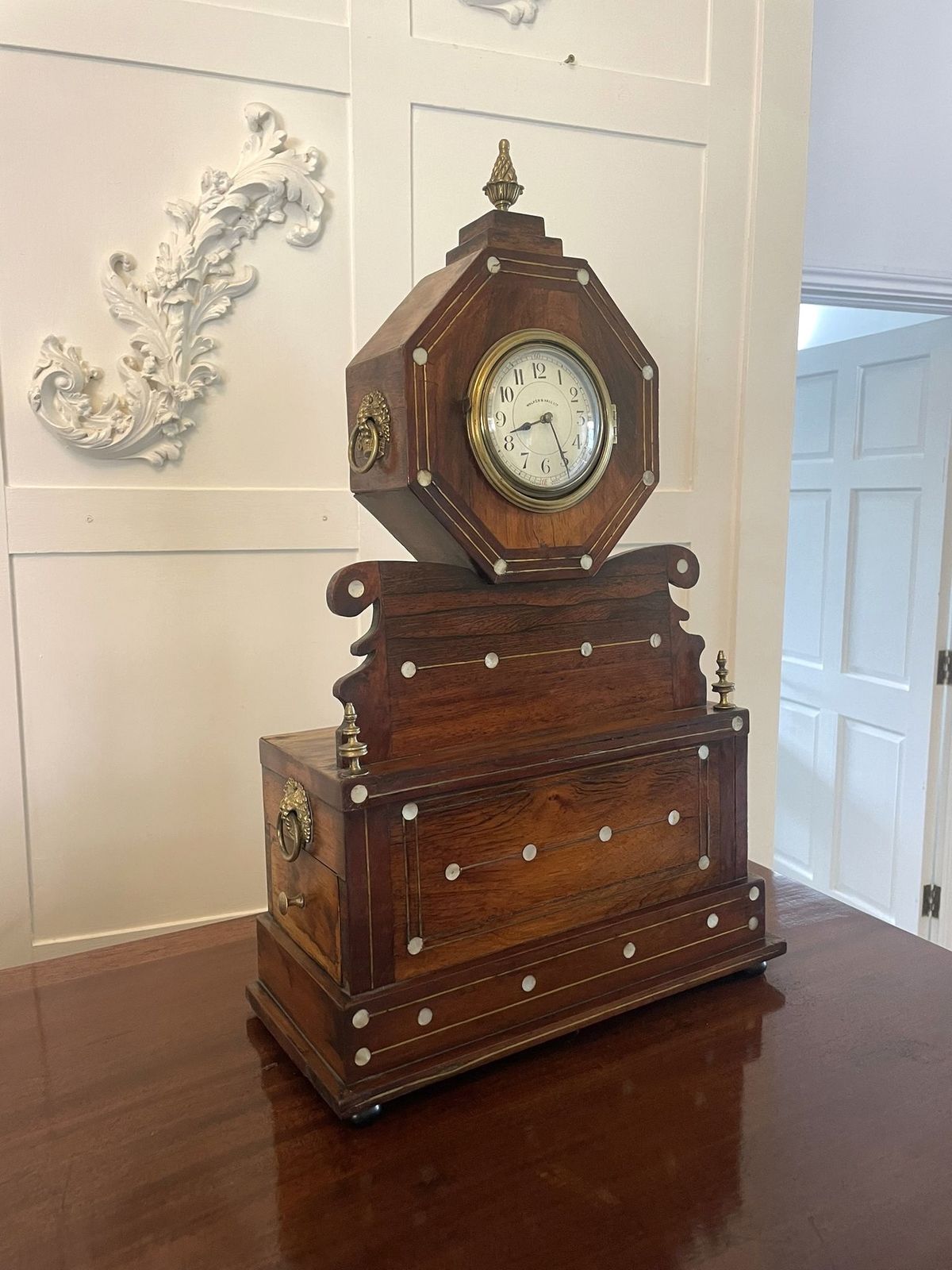 Antique Rosewood Inlaid Mantle Clock By Walker And Hall photo vinterior