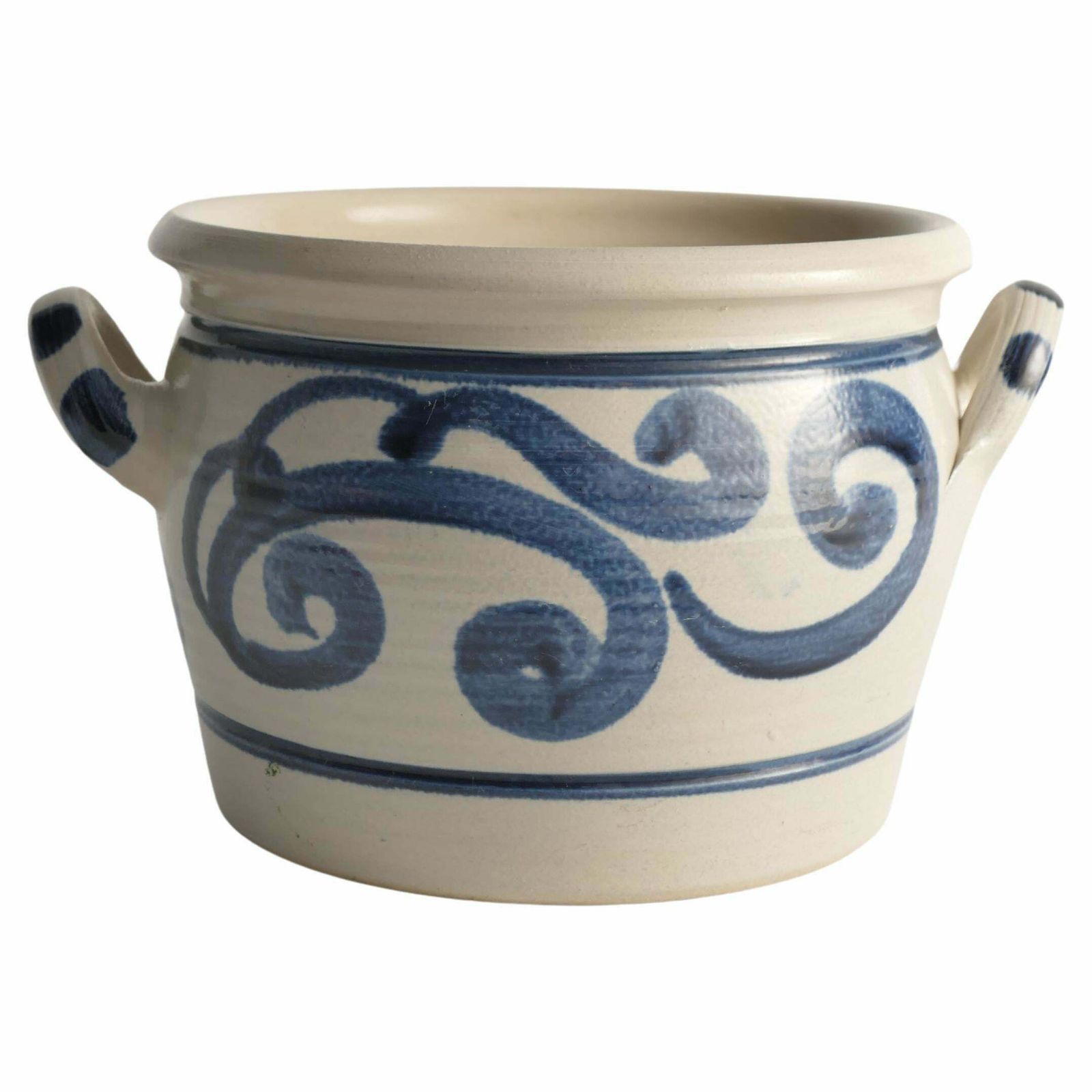Folk Art Stoneware Jar With Cobalt Blue Floral Motif From Westerwald, Germany