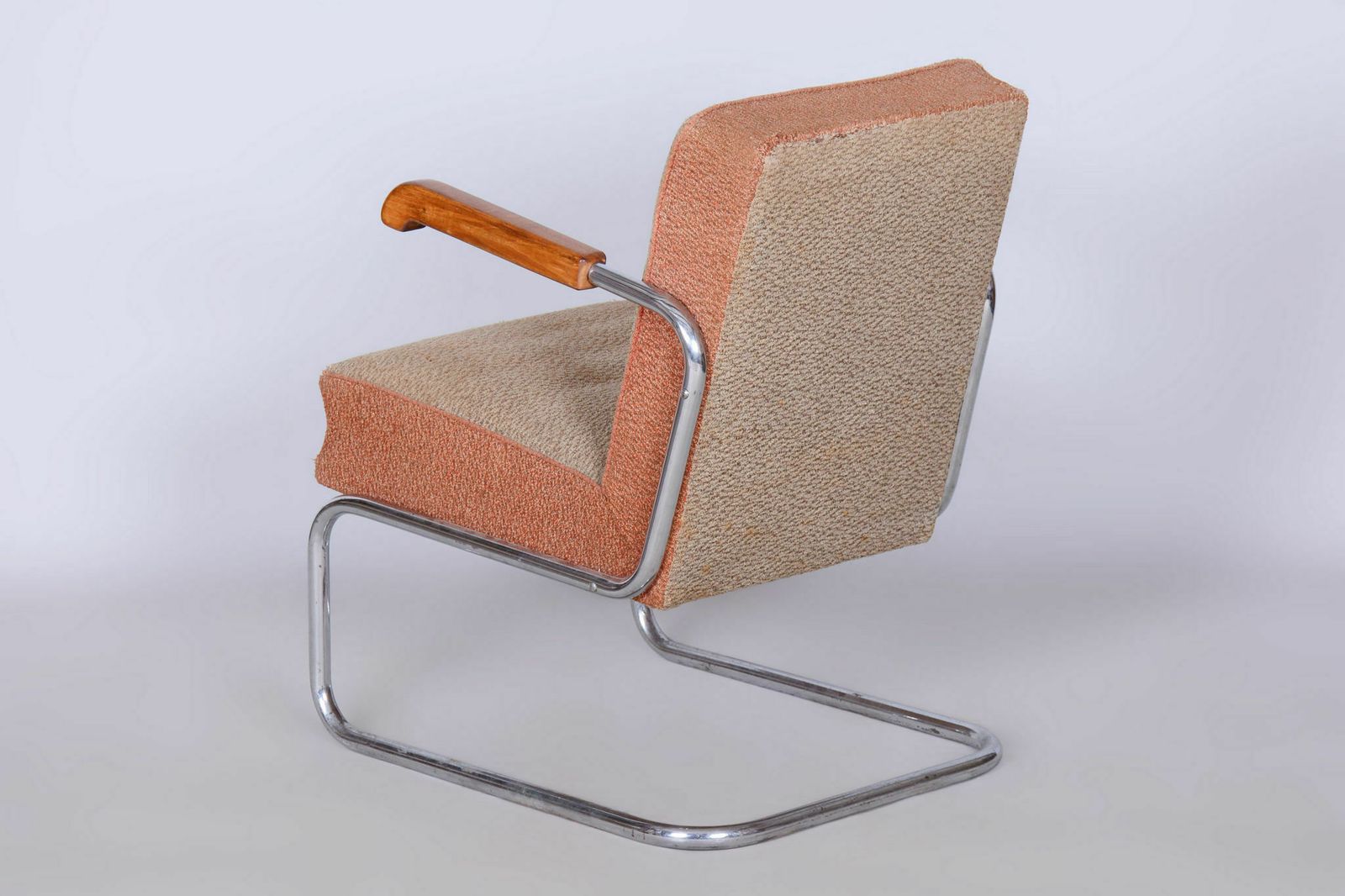 Original Bauhaus Armchair, By Vichr A Spol., Chrome, Steel, Czech, 1930s photo vintage