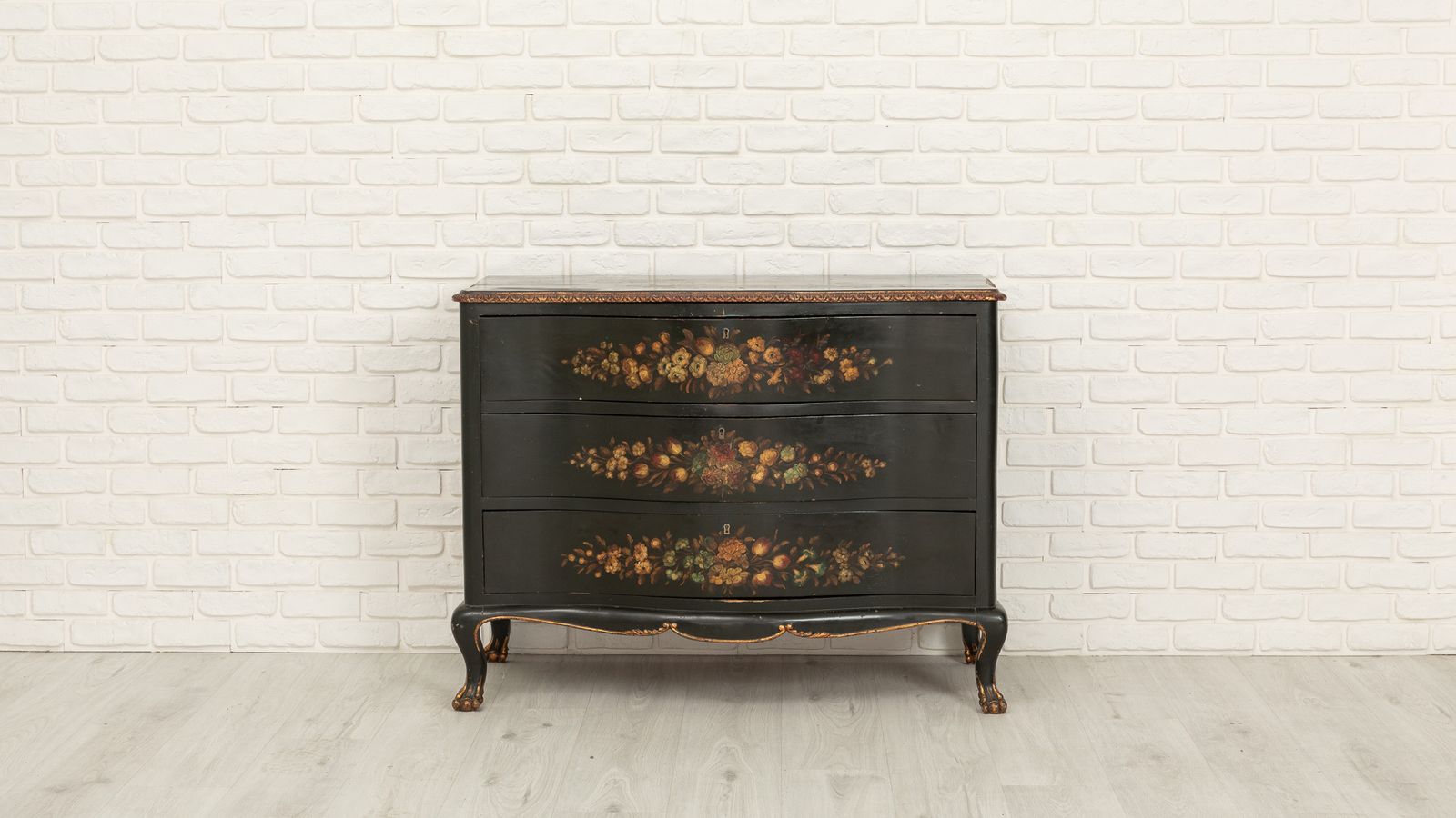 Green Chest Of Drawers With Floral Decorations