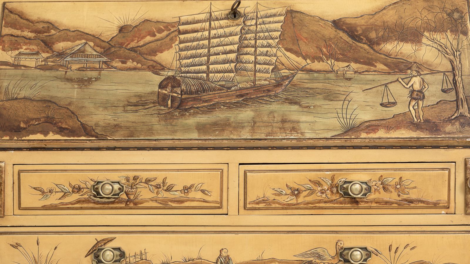 photo furniture Bureau Bookcase With Oriental Motifs In Relief