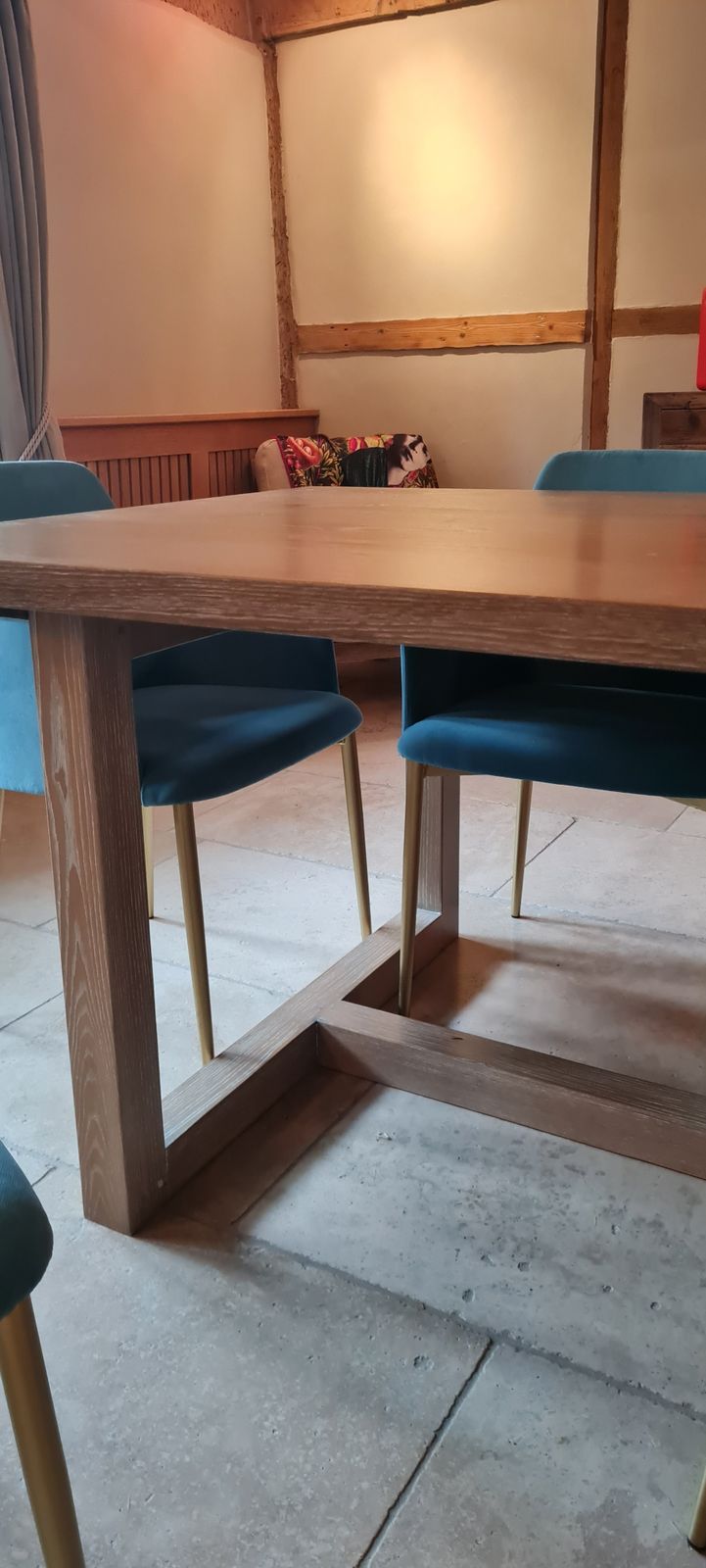 Lovely Teal Velvet Dining Chairs With Pale Gold Legs X 10 photo 1500.0
