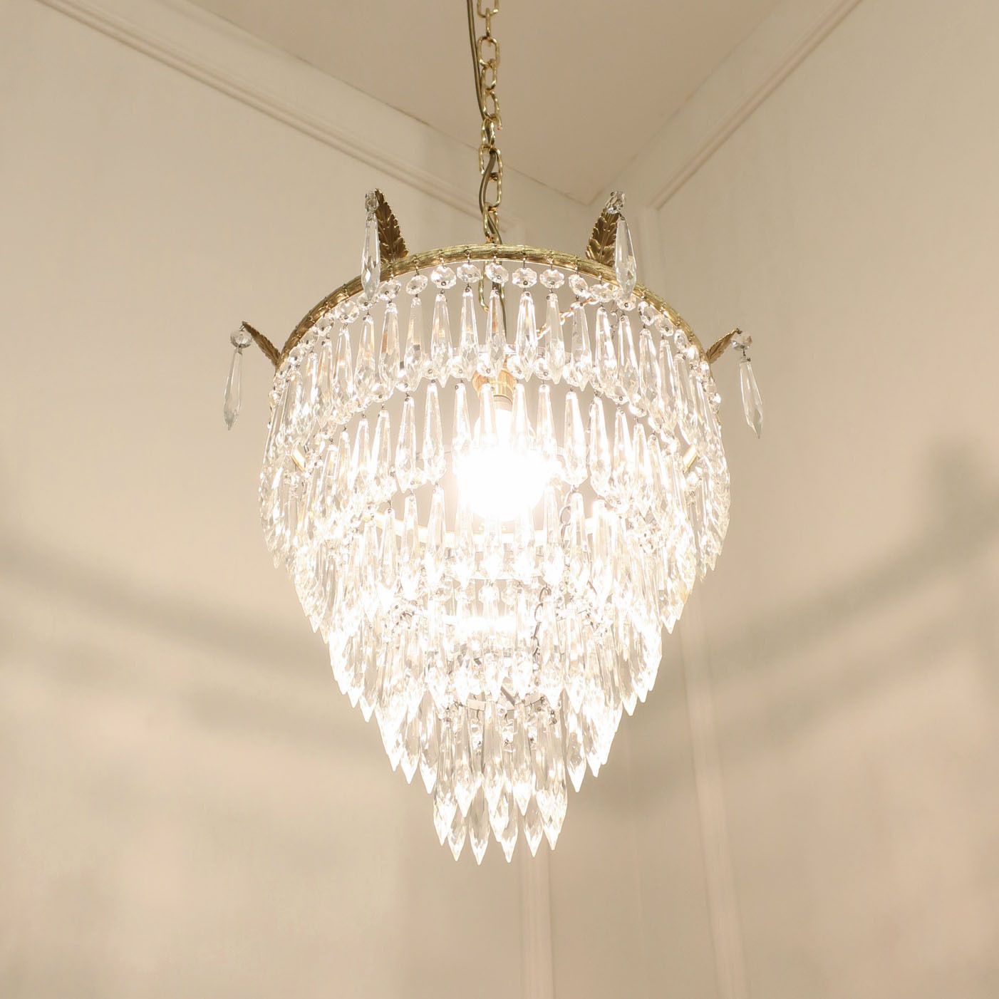 Italian Art Deco Five Tier Crystal Glass Chandelier photo for sale