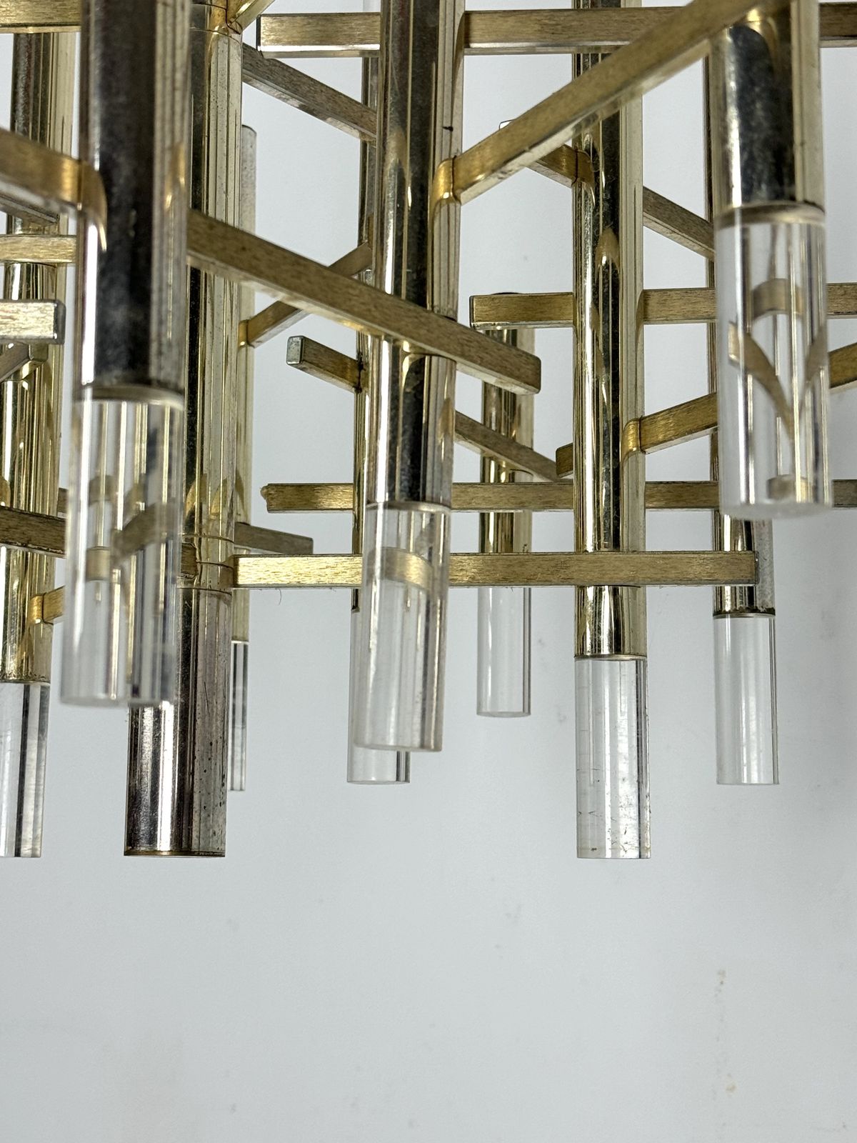 Sciolari 15 Lights Slight Gilded Chrome And Perspex Chandelier Model Ice, Italy 60s photo furniture