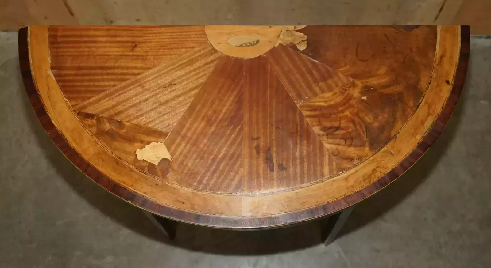 Original Distressed Antique Georgian Sheraton Demi Lune Carved Table Leather Top photo buy
