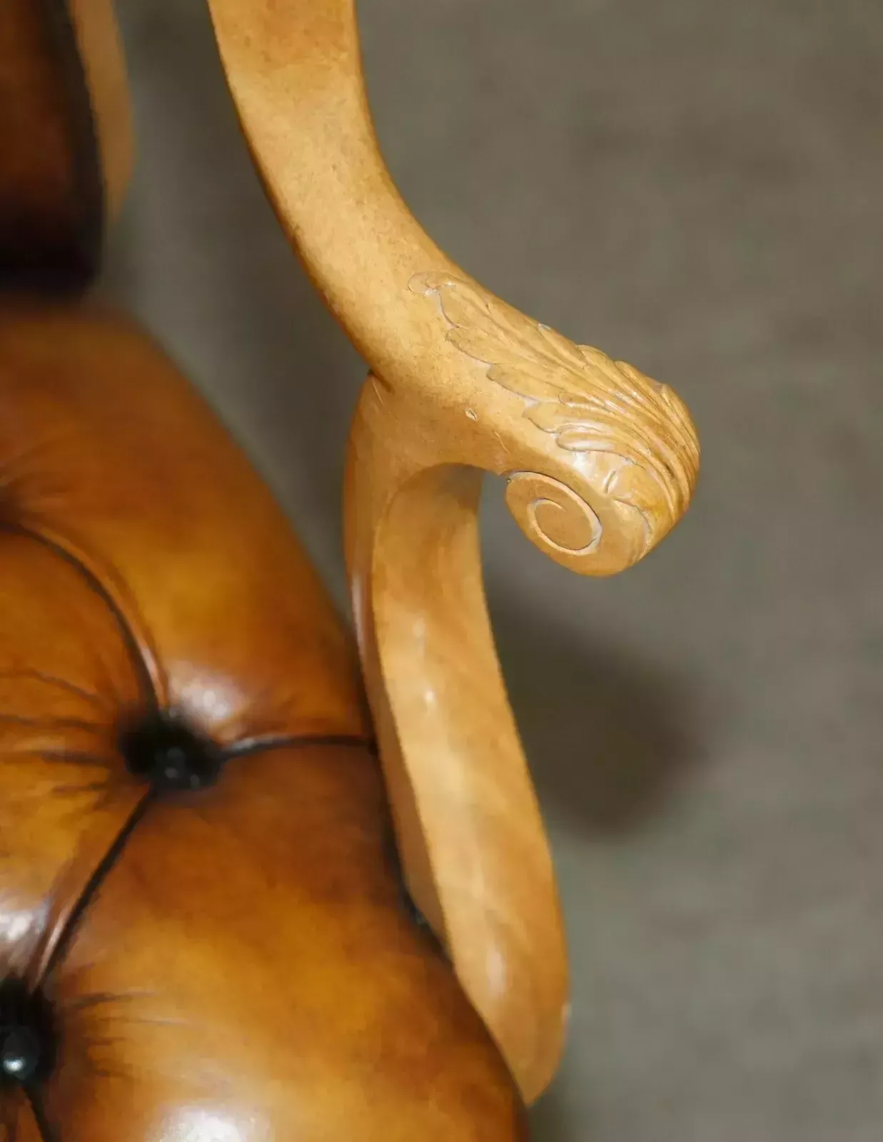 photo furniture Restored Art Deco 1920's Burr Walnut Brown Leather Chesterfield Office Armchair