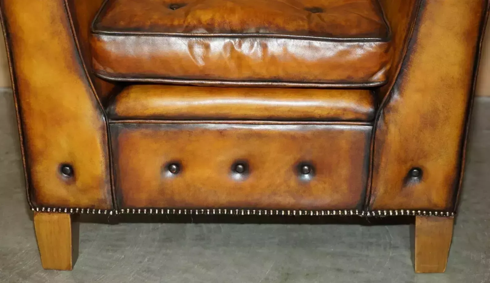 photo for sale Pair Of Brand New Custom Mulberry London Brown Leather Chesterfield Armchairs